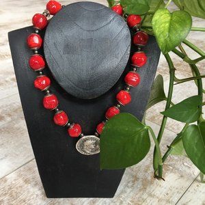 SALE!  FINE JEWELRY!  Gorgeous Red & Silver Coin Necklace